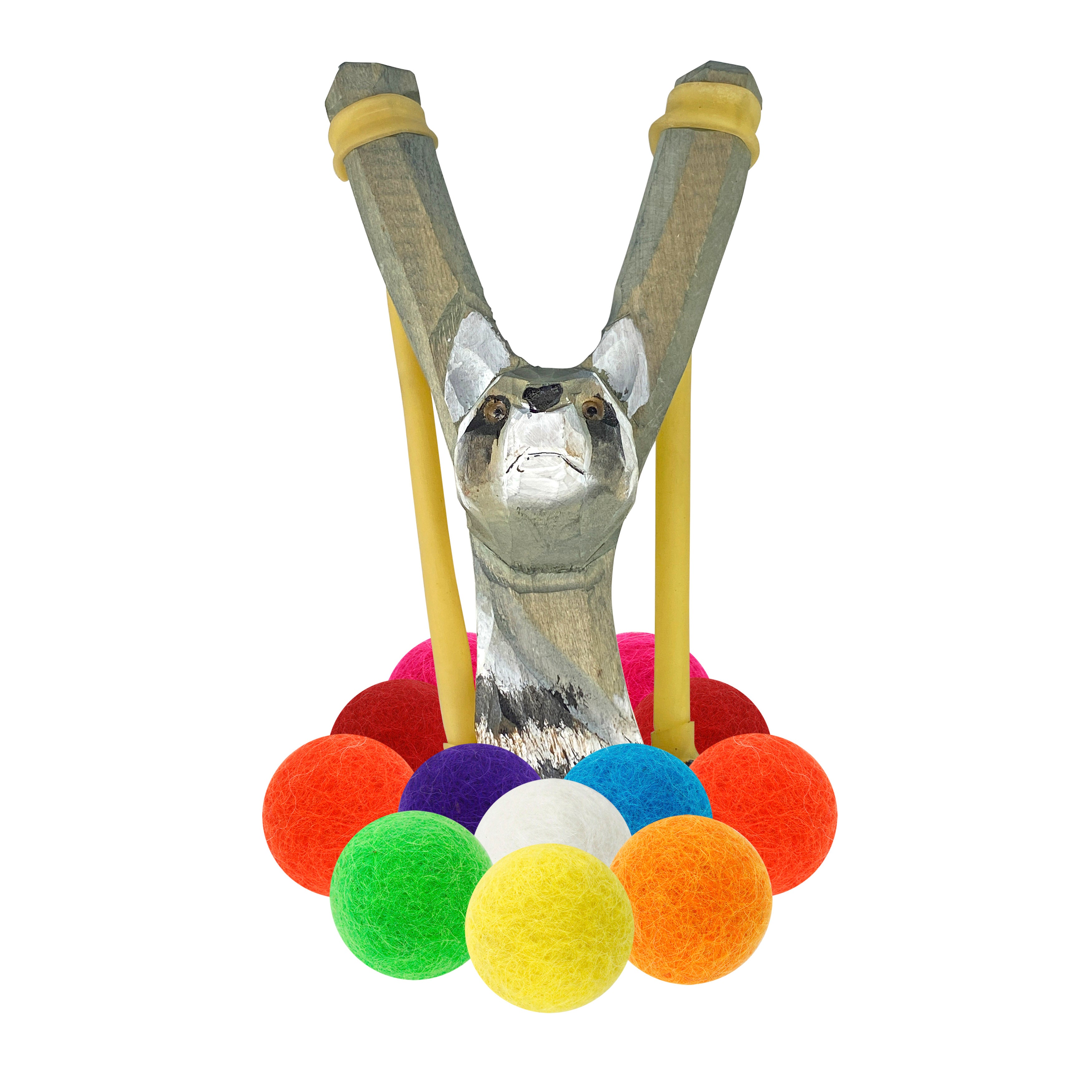 Wooden Raccoon Slingshot + Felt Ammo (pack of 10) Hella Slingshots