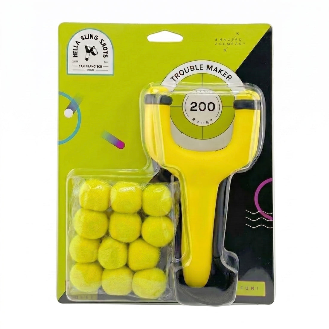 Neon Yellow Trouble Maker Slingshot + Felt Ammo (pack of 10)