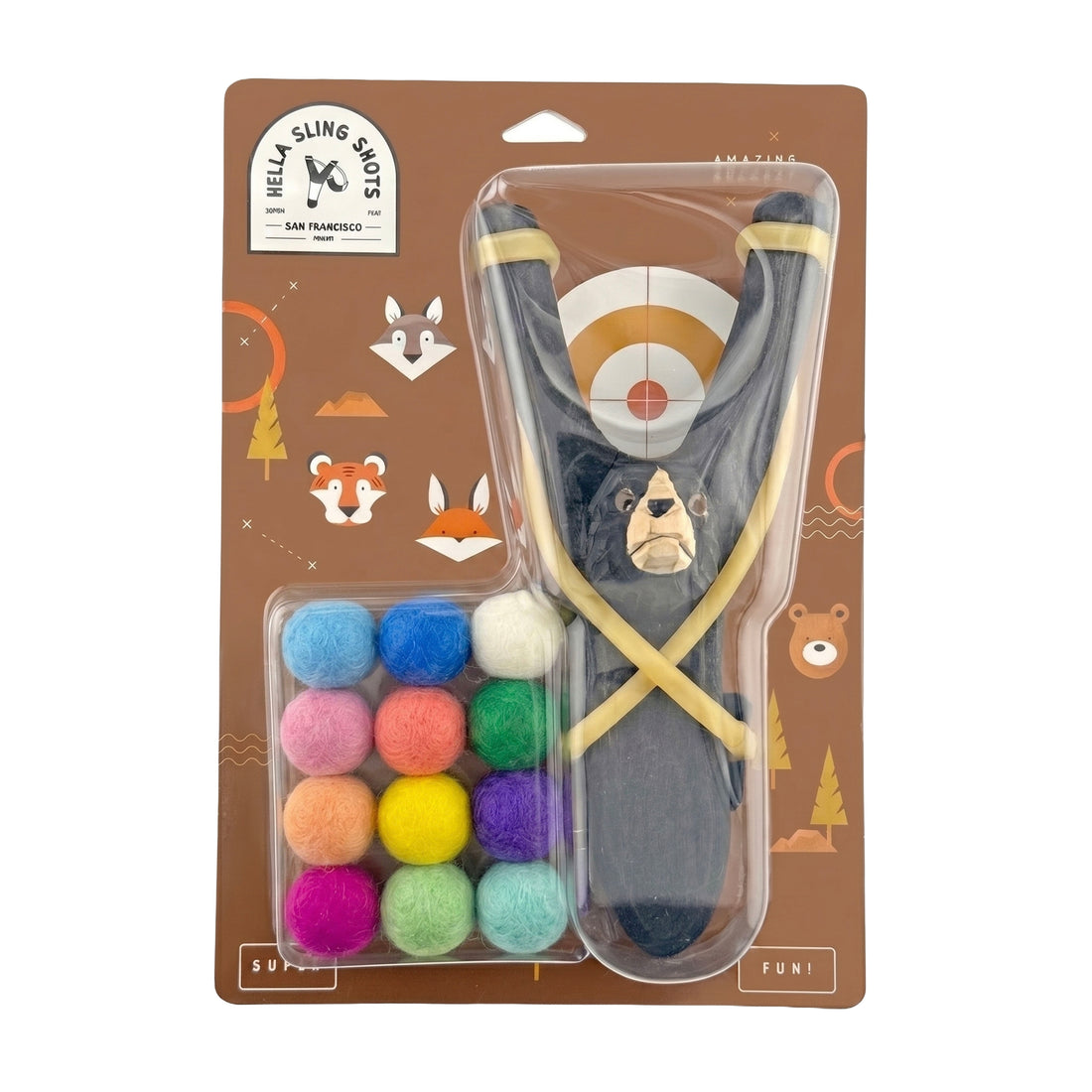 Wooden Bear Slingshot + Felt Ammo (pack of 10)