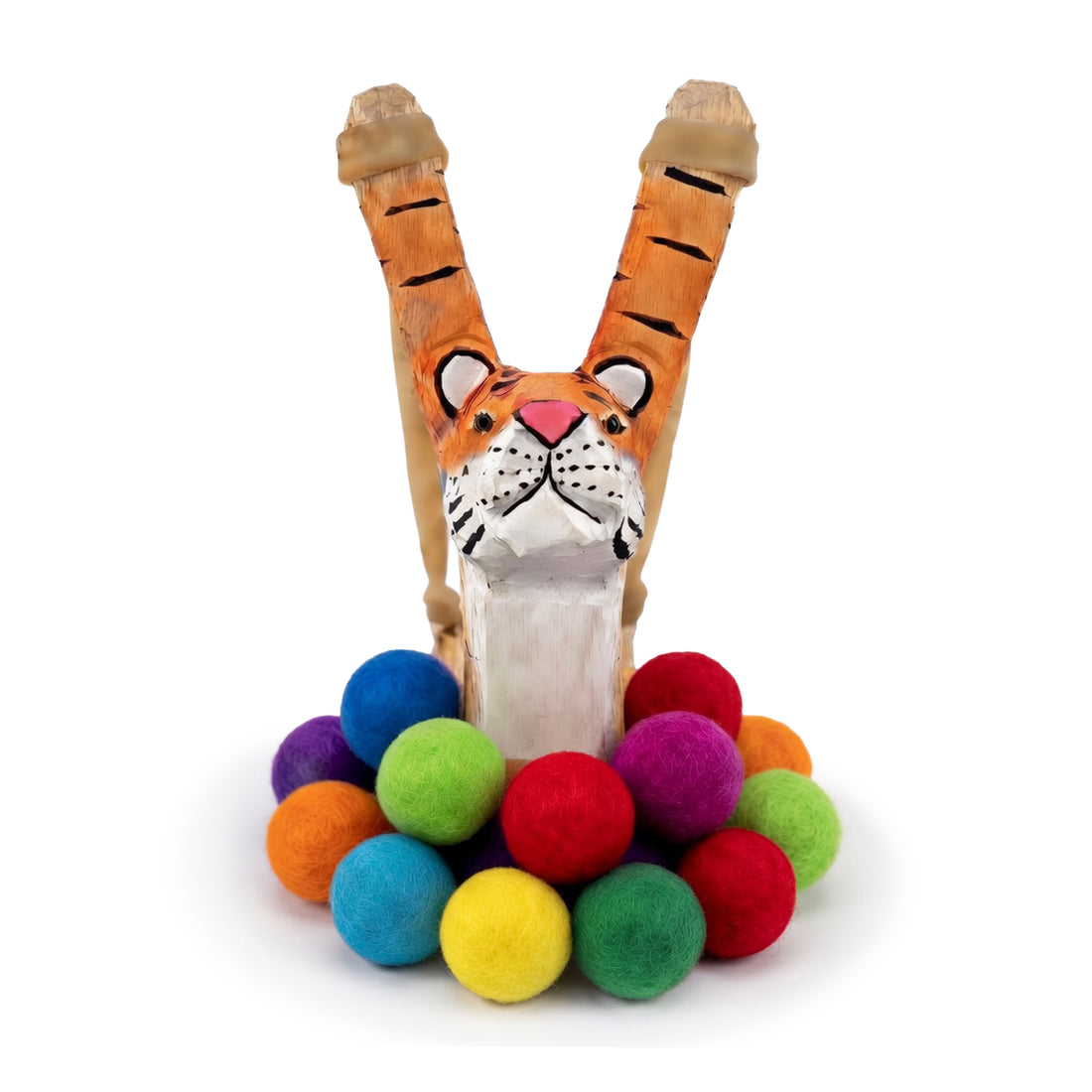 Wooden Tiger Slingshot + Felt Ammo (pack of 10)