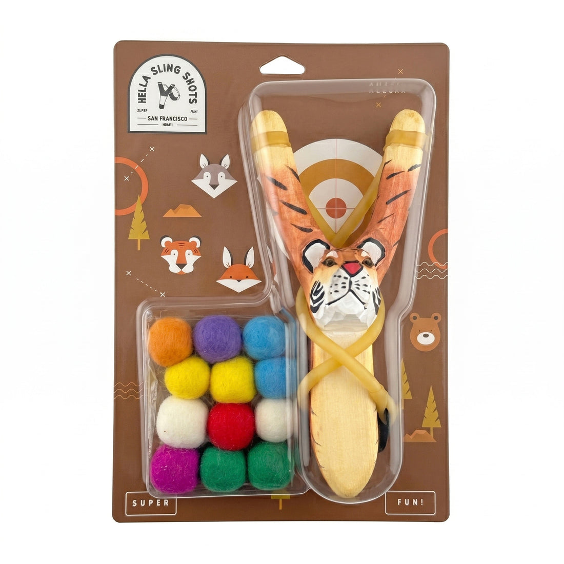 Wooden Tiger Slingshot + Felt Ammo  (pack of 10)