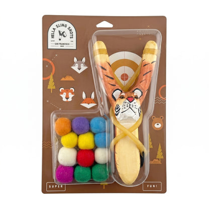 Wooden Tiger Slingshot + Felt Ammo