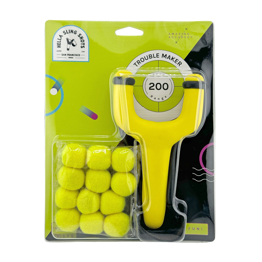 Neon Yellow Trouble Maker Slingshot + Felt Ammo - Hella Slingshots