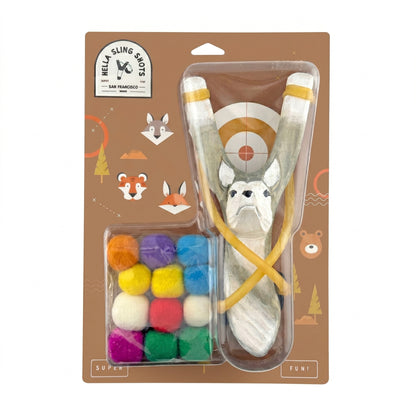 Wooden Wolf Slingshot + Felt Ammo  (pack of 10)