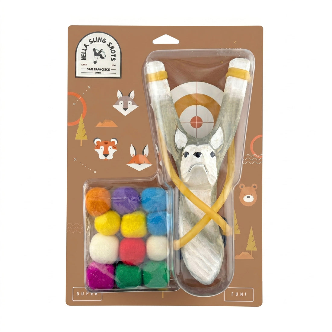 Wooden Wolf Slingshot + Felt Ammo