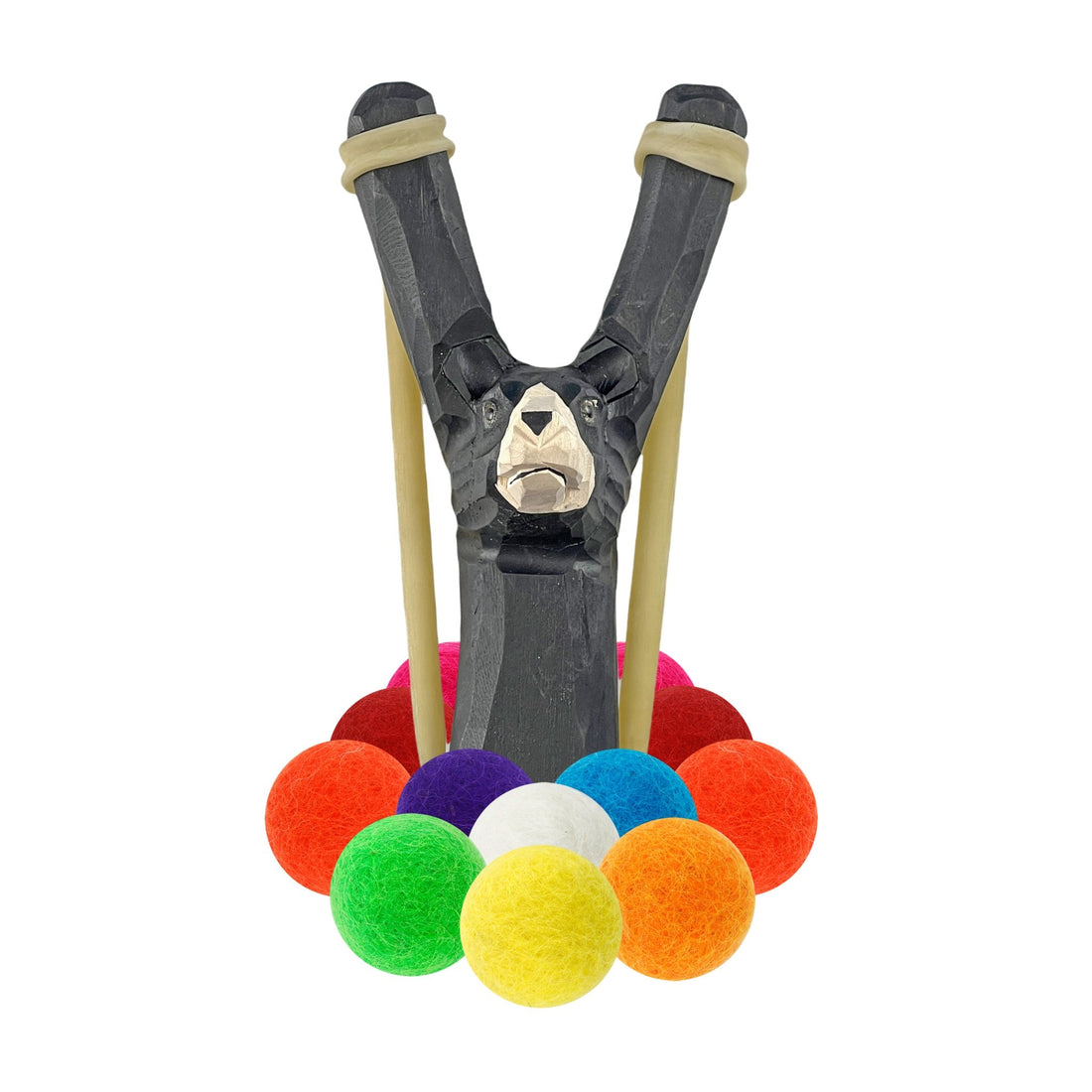 Wooden Bear Slingshot + Felt Ammo (pack of 10) - Hella Slingshots