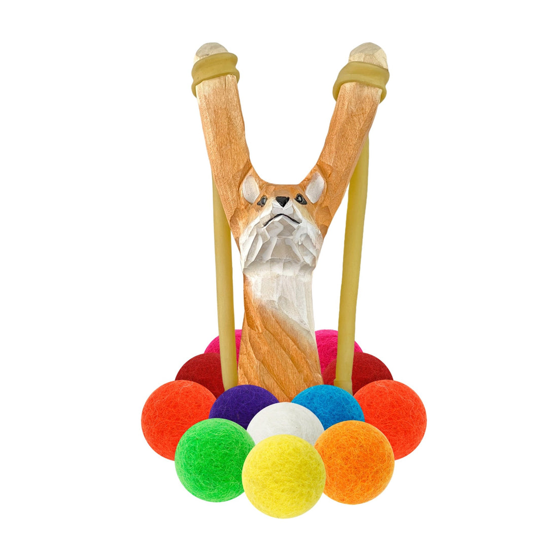 Wooden Fox Slingshot + Felt Ammo (pack of 10) - Hella Slingshots