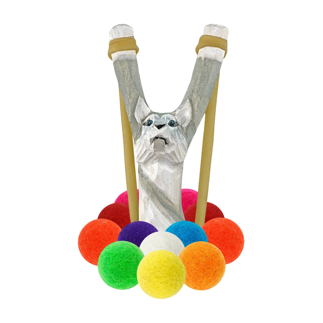 Wooden Wolf Slingshot + Felt Ammo (pack of 10) - Hella Slingshots