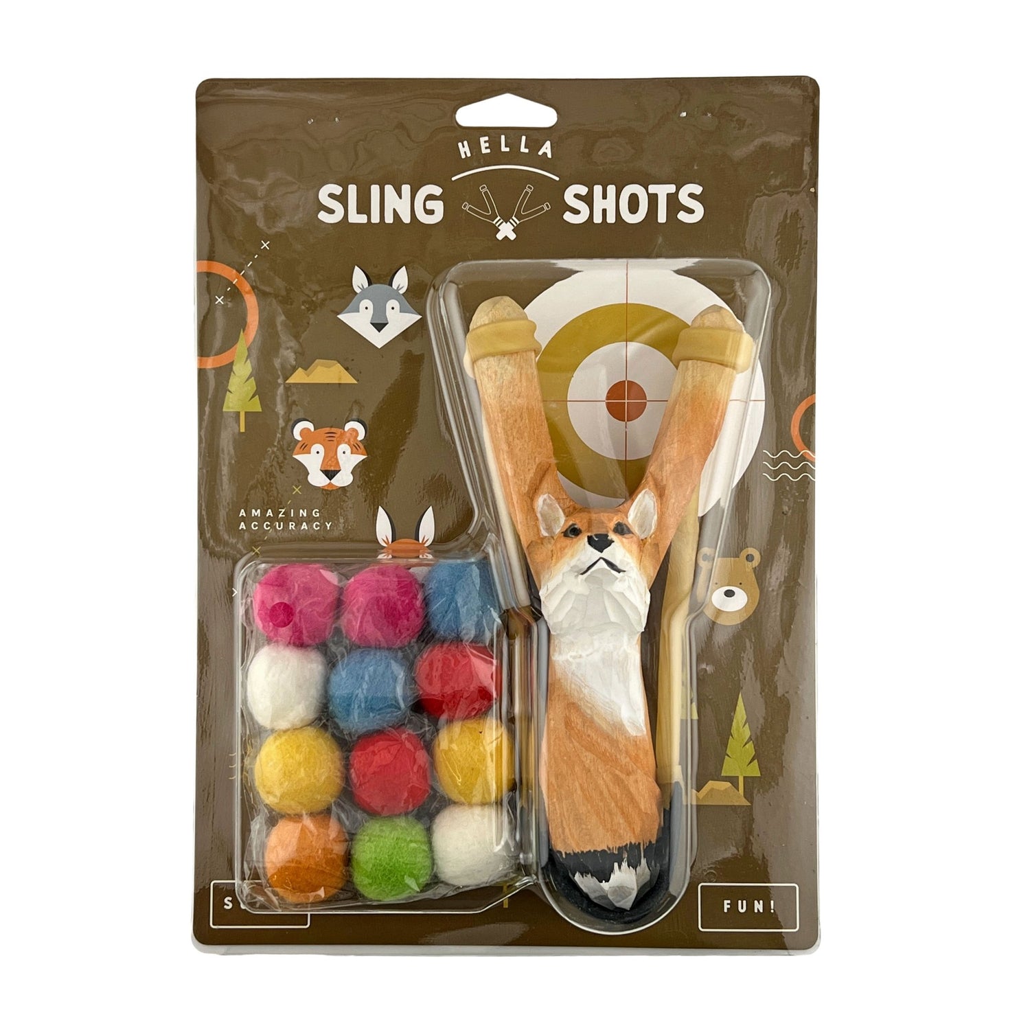Wooden Fox Slingshot + Felt Ammo (pack of 10) - Hella Slingshots